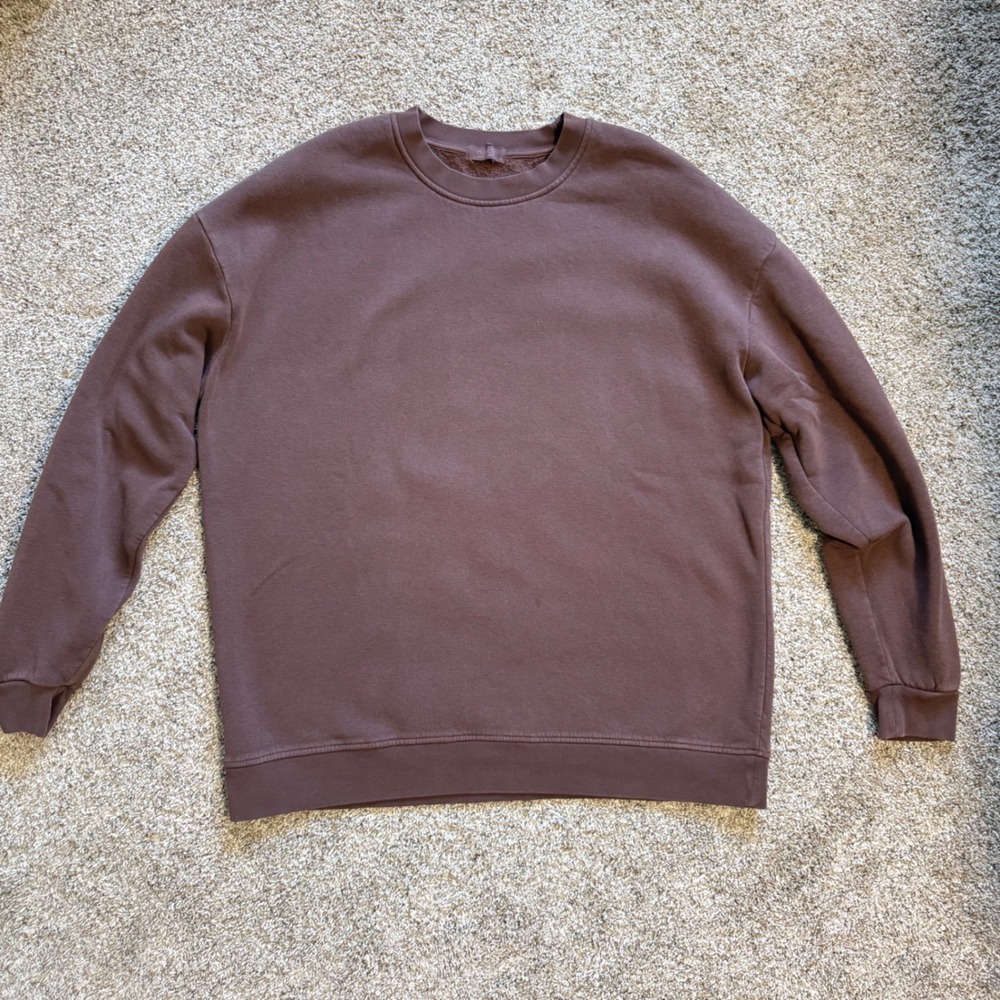 Nuuds Men Classic Crewneck Sweatshirt Fleece Oversized Coffee Brown Pullover XL